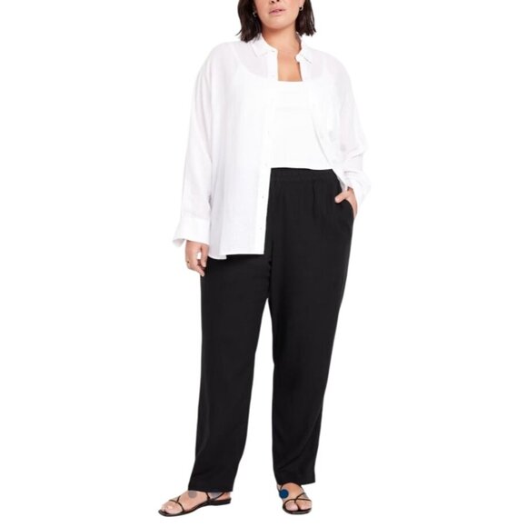 New Old Navy high rise straight taper pull on linen blend pants black jack 3X - Picture 1 of 14